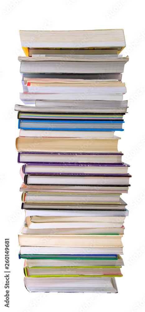 High books stack isolated on white background High books stack isolated on white background