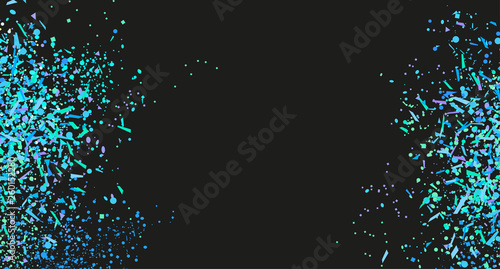 Colorful confetti on isolated black background. Festive texture with many glitters. Geometric elements. Pattern for flyers, banners and posters