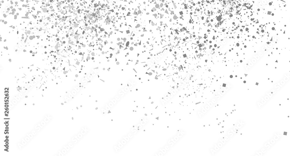 Multicolored confetti on isolated white background. Geometric holiday texture with glitters. Festive image for banners. Black and white illustration