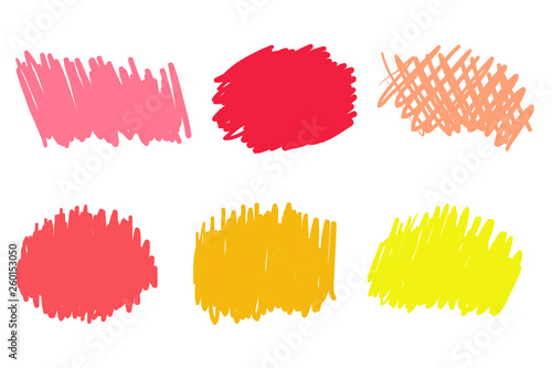 Hand drawn colorful backgrounds on white. Stroke chaotic patterns. Colored illustration. Sketchy elements for design