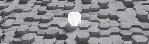 Hexagon shaped concrete blocks wall background. Artwork for comparison of victory or comparison of the competition. Business artwork. 3D illustration.
