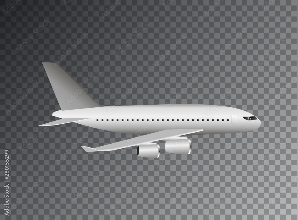Realistic Airliner in side view on a transparent background.