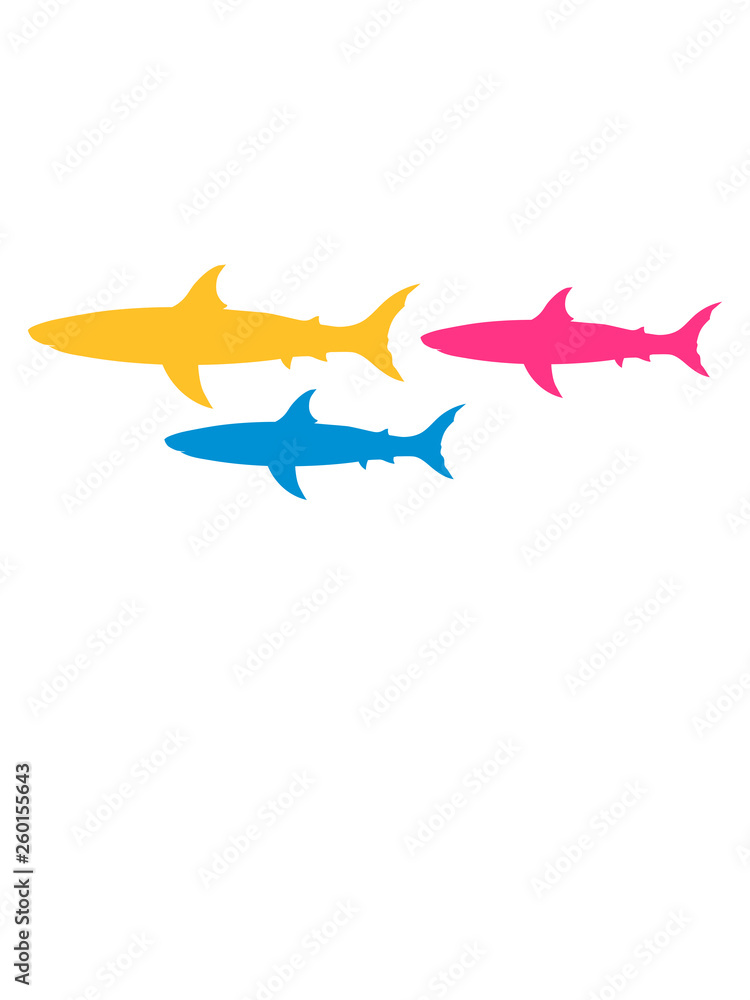 Fototapeta premium viele haie schwarm crew silhouette umriss kontur schwarz schwimmen tauchen wasser unterwasser meer räuber fressen gefährlich clipart design