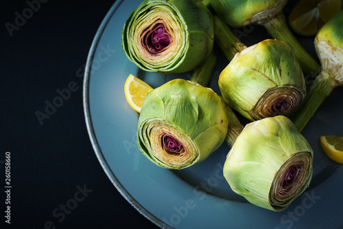 Slika na platnu Group of fresh cleaned cut artichokes