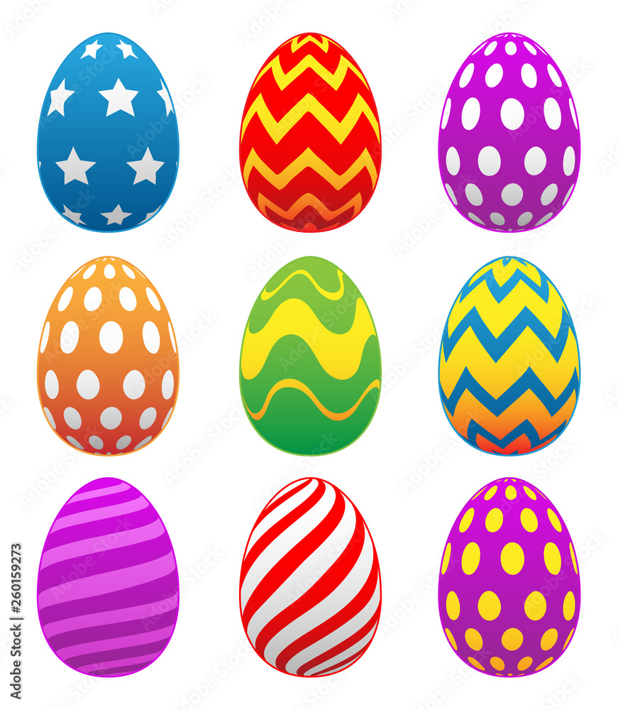 Colorful Painted Easter Eggs Isolated Vector Illustration