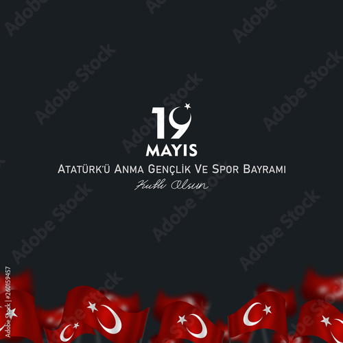 19 may, Commemoration of Atatürk, Youth and Sports Day, (19 mayıs, Atatürk'ü anma gençlik ve spor bayramı.) vector illustration.