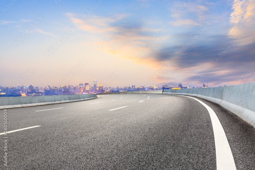 Fototapeta premium Asphalt highway passing through the city above in Hangzhou at night