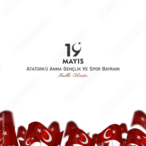 19 may, Commemoration of Atatürk, Youth and Sports Day, (19 mayıs, Atatürk'ü anma gençlik ve spor bayramı.) vector illustration.
