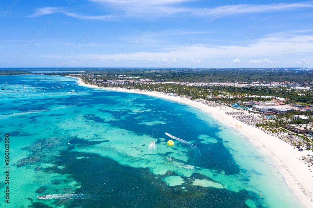 Aerial view with caribbean beach of Atlantic ocean