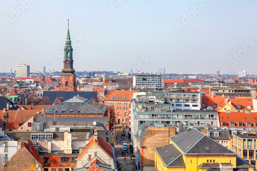 beautiful aerial view of red roofs in Copenhagen