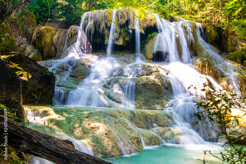 Erawan Waterfall in National Park  Thailand Blue emerald color waterfall