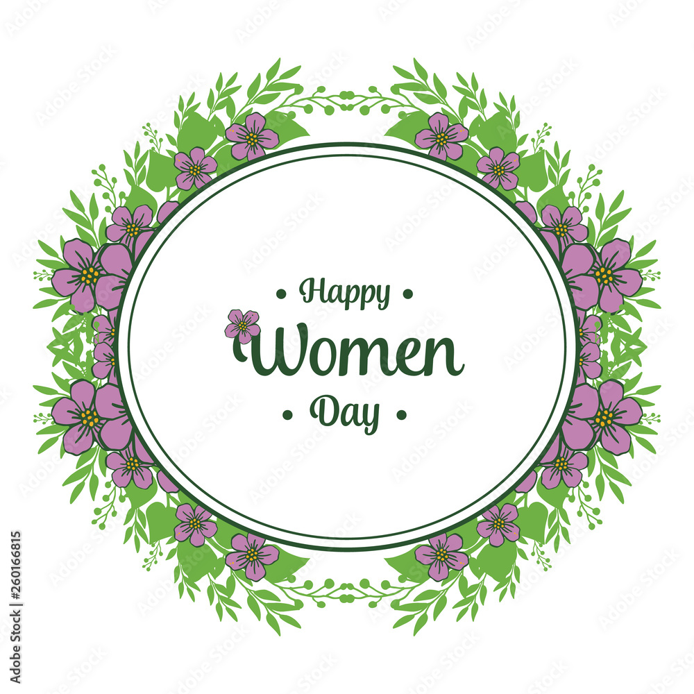 Obraz premium Vector illustration writing happy women day with decor purple wreath frame