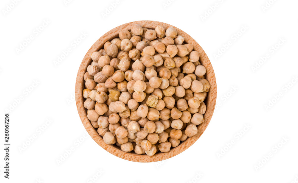 chickpea in wooden bowl isolated on white background. nutrition. food ingredient. chickpea in wooden bowl isolated on white background. nutrition. food ingredient.