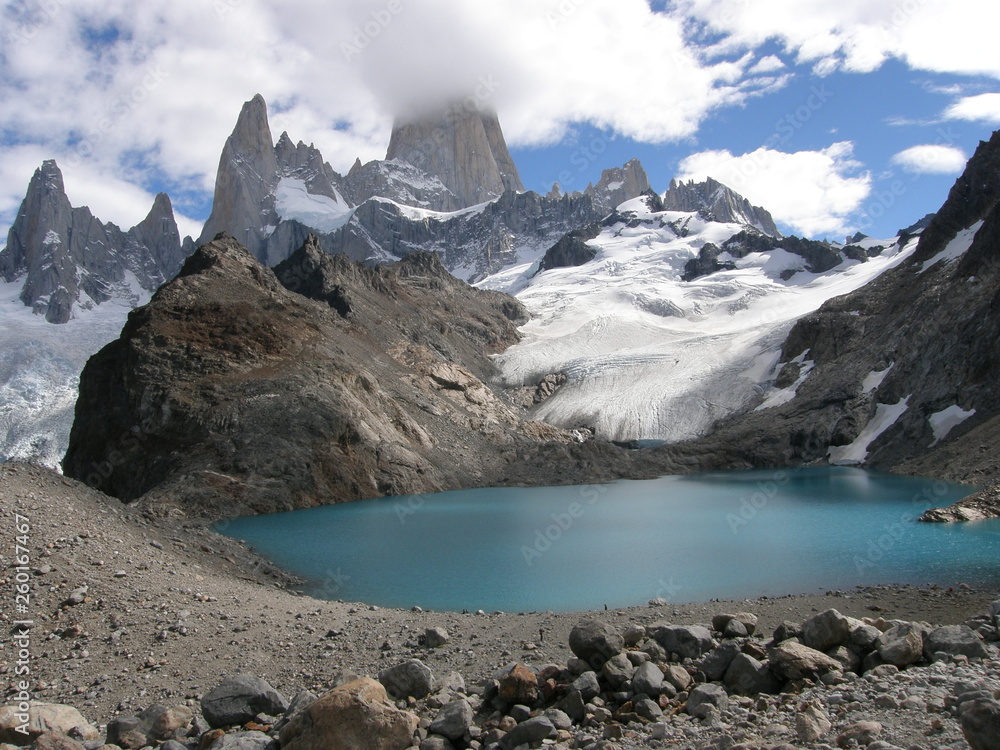 Lake of the three with Fitz Roy mountain, Chalten, Argentina