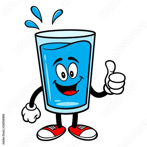 Glass of Water Mascot with Thumbs Up - A vector cartoon illustration of a glass of Water mascot holding Thumbs Up sign.