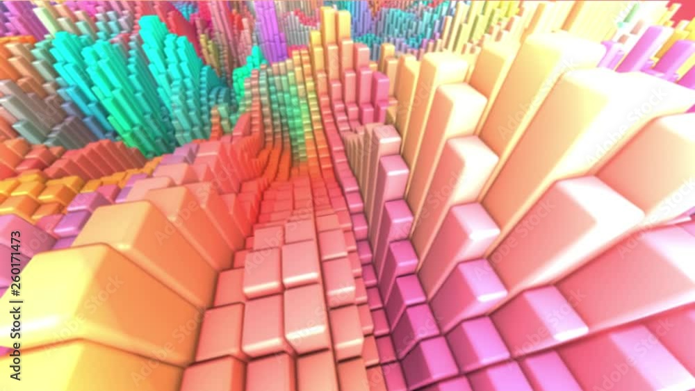 Vidéo Stock Moving cube block voxel lowpoly abstract landscape 3D