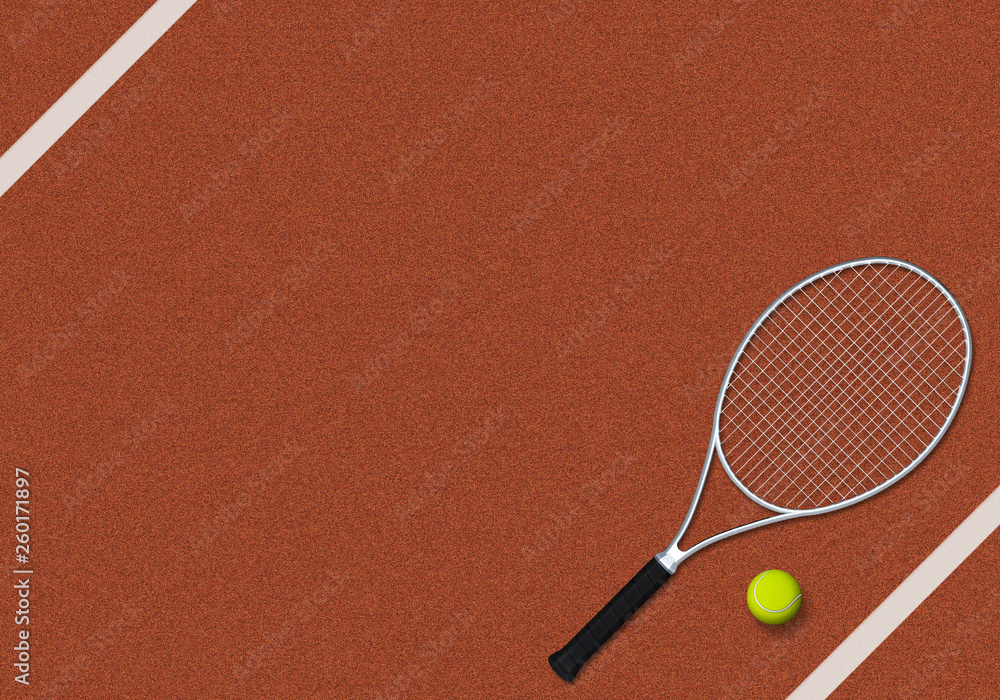 3d rendering of tennis ball in tennis court. Sport Background