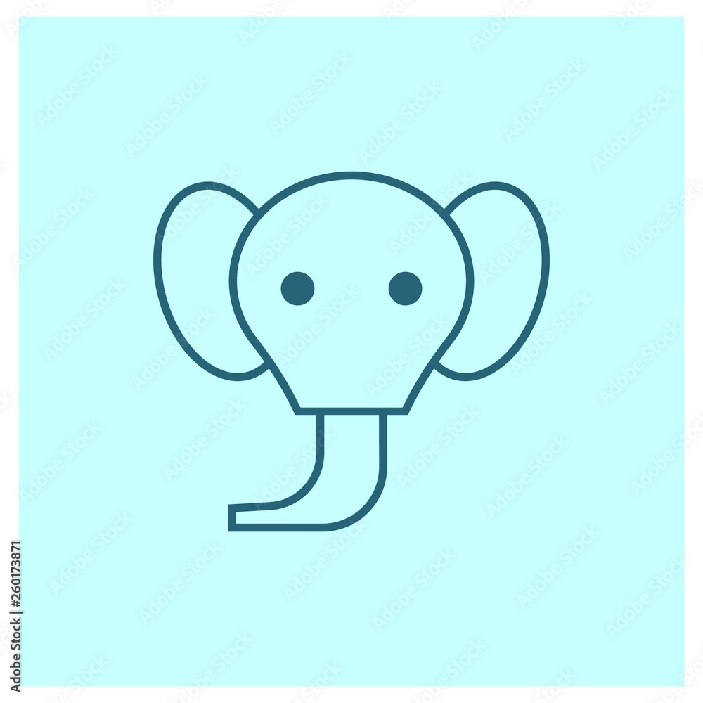 Fototapeta premium Simple elephant icon in line style with light green blue background.- vector