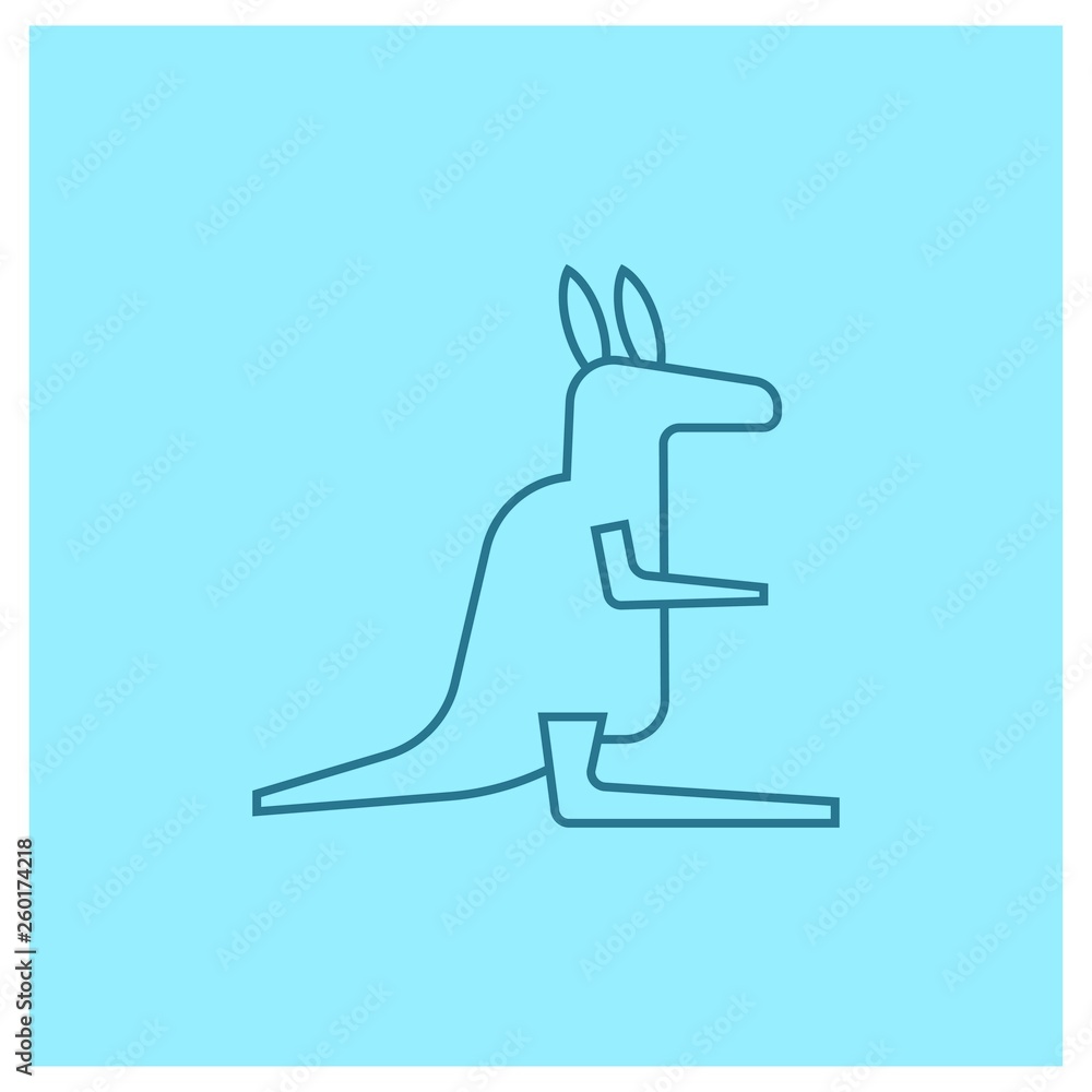 Kangaroo in outline style with light blue background color.- vector