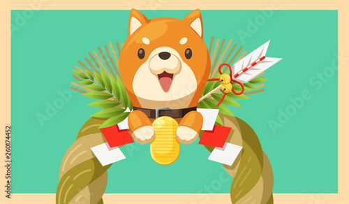 Vector illustration of Japanese New Year Decorations and Shiba dog