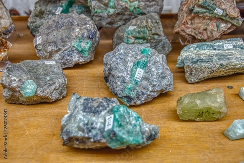 Rough Emerald embedded in Stone at a Rock Shop