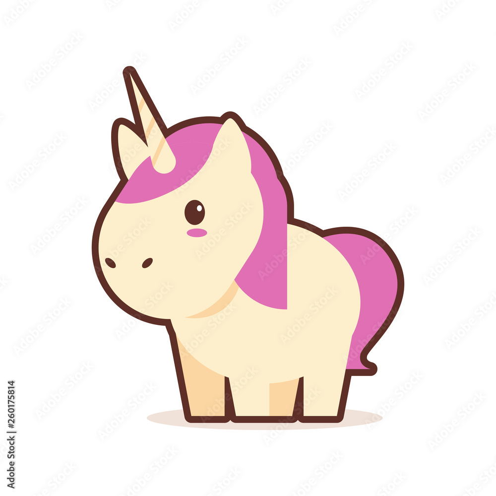 cute little unicorn cartoon comic character with smiling face happy emoji anime kawaii style funny animals for kids concept