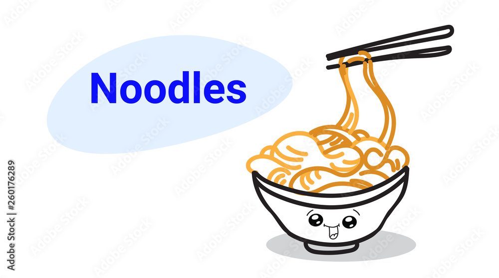 cute noodles ramen bowl cartoon comic character with smiling face happy