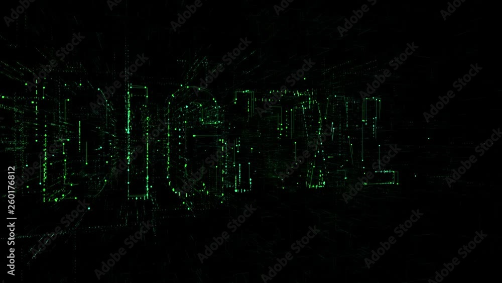 3D animation data digital code with 'Data' text. Futuristic information technology concept. Green letters on black background 3D animation data digital code with 'Data' text. Futuristic information technology concept. Green letters on black background