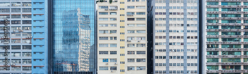 Facade of industrial buildings in Hong Kong city