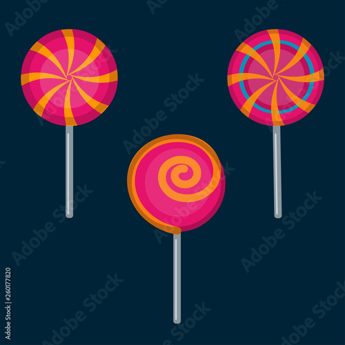 colorful sweet swirl lollipops vector illustration