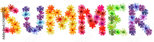 Letters summer from summer flowers. watercolor illustration for decoration and design of wallpaper, banner, cards