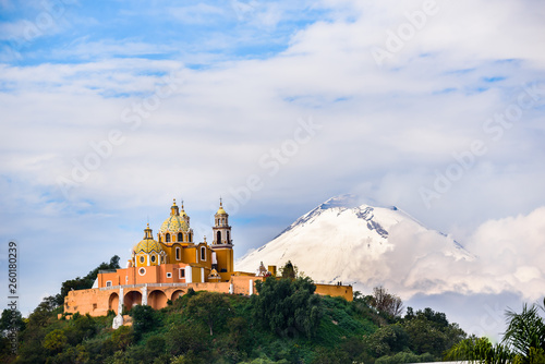 Iglesia en Choula, Puebla a las faldas del Volcan Popocatepetl, México photo