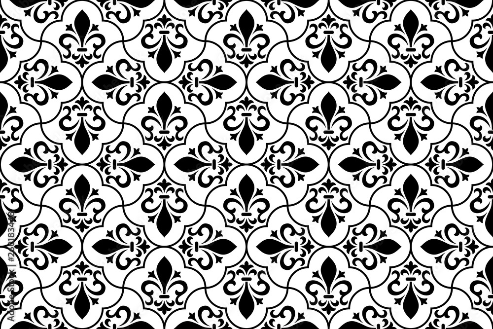 Flower geometric pattern. Seamless vector background. White and black ornament. Ornament for fabric, wallpaper, packaging, Decorative print Flower geometric pattern. Seamless vector background. White and black ornament. Ornament for fabric, wallpaper, packaging, Decorative print