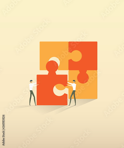 Business teamwork people partnership connecting puzzle elements.  vector illustration.