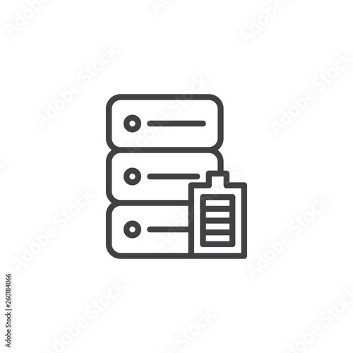 Data server power line icon. linear style sign for mobile concept and web design. Database battery charge outline vector icon. Symbol, logo illustration. Pixel perfect vector graphics