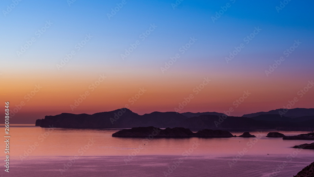 Bluish sunset in the waters of Mallorca