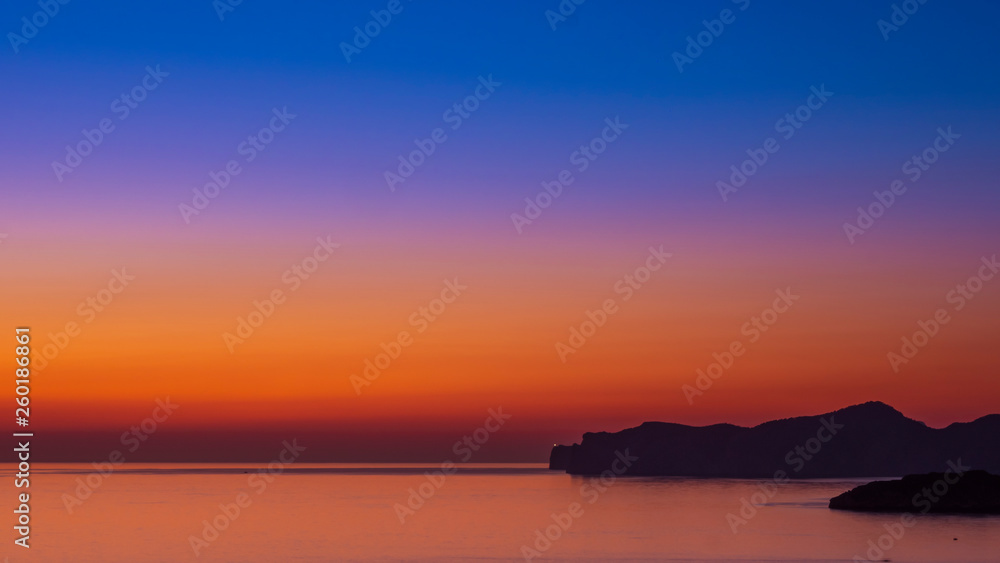 Bluish sunset in the waters of Mallorca
