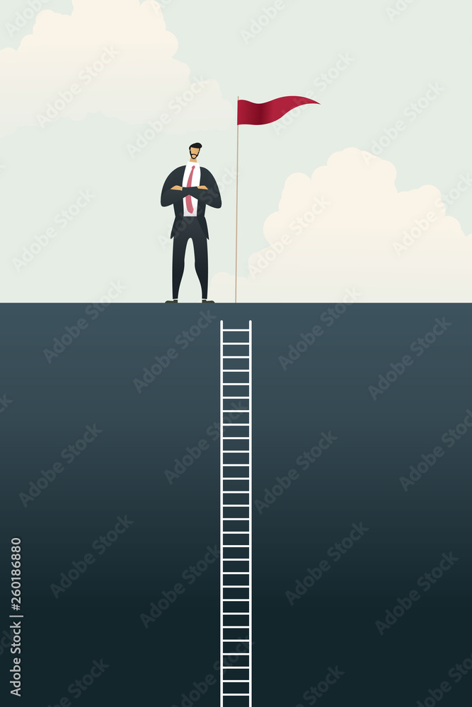 Business people with flag on standing on bar chart top over of goals, success ladder concept. illustration Vector Business people with flag on standing on bar chart top over of goals, success ladder concept. illustration Vector