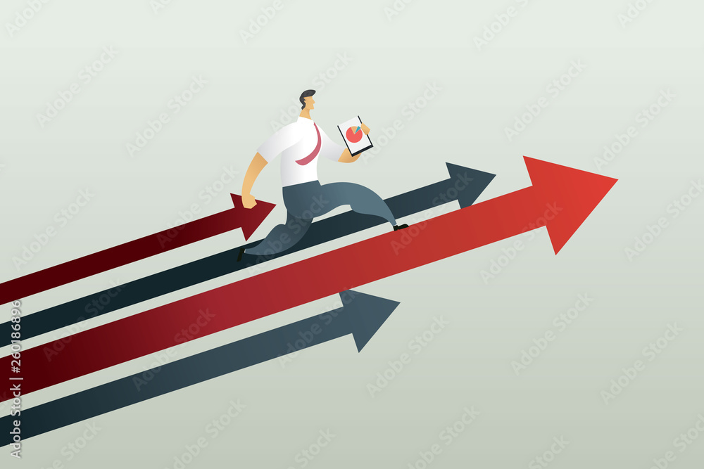 Running to path to achieve a target, business concept Vector illustration - obrazy, fototapety, plakaty 