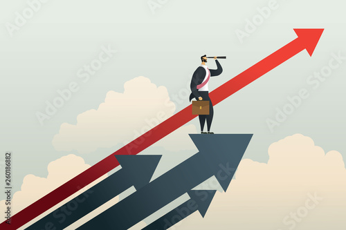 Businessman standing searching for opportunities goal on arrow. illustration Vector