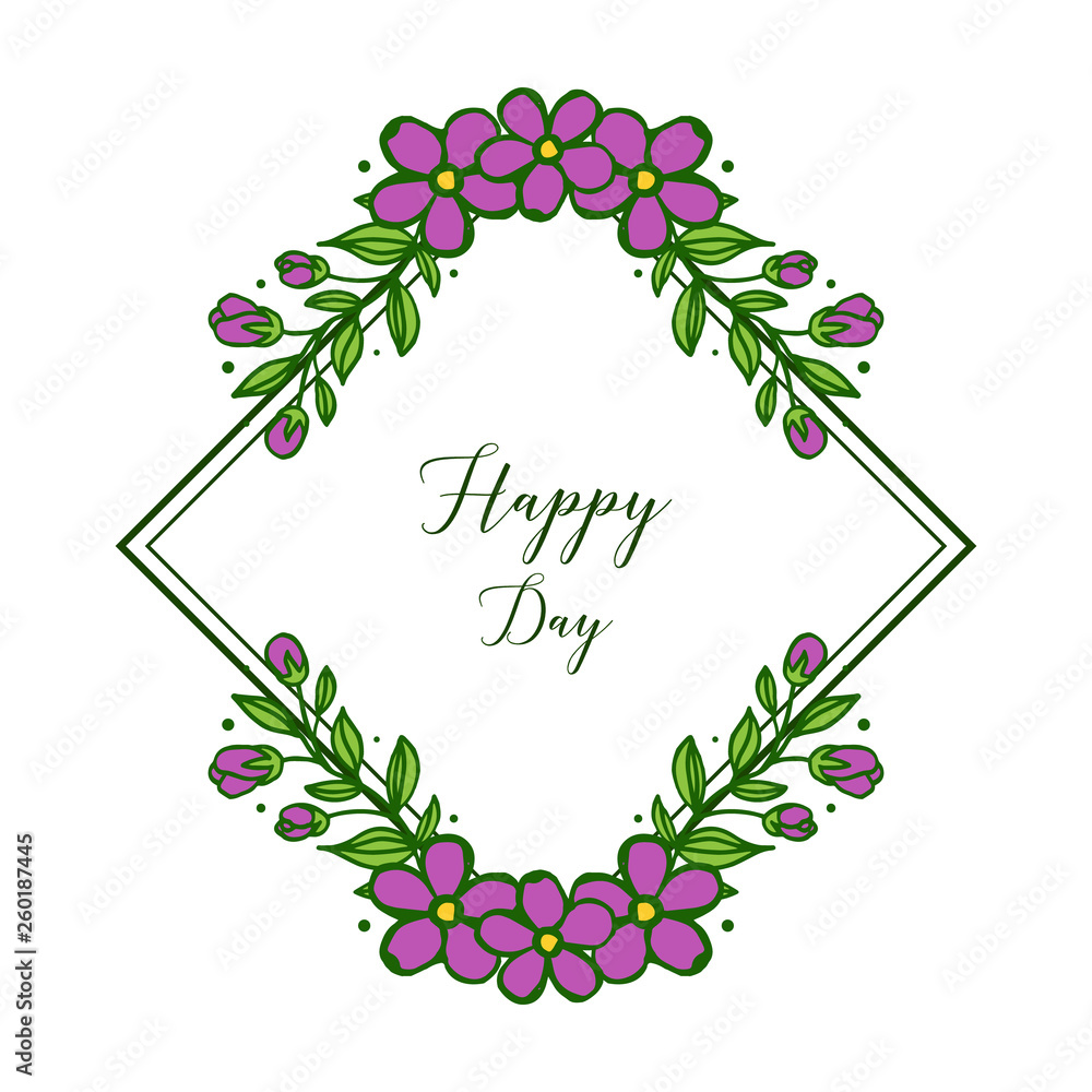 Vector illustration template happy day with purple flower frame Vector illustration template happy day with purple flower frame