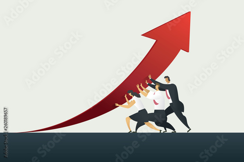 Business person teamwork holding arrow up path to goal or target in business, success. illustration Vector