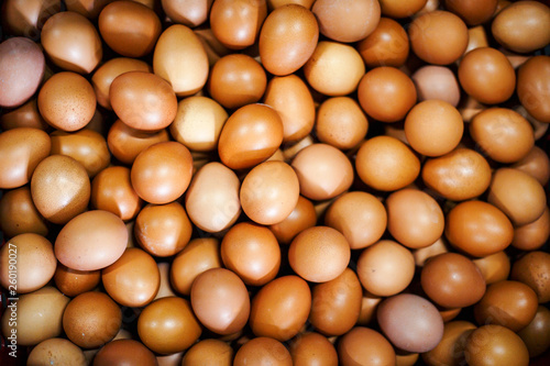 a lot of eggs are stacked together.