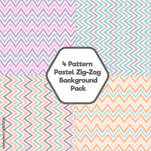 4 Pattern Pastel Zig-Zag Background Pack with two vertical and two horizontal designs - Candy Pink Minty Green Aztec Red and Sahara yellow