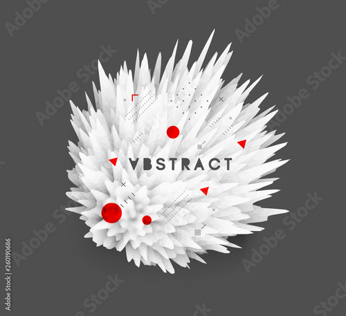 Crystal, mineral or stone. Prickly sphere for design project. Floral art. Background with exploding rays. Abstract vector illustration with dynamic effect. 