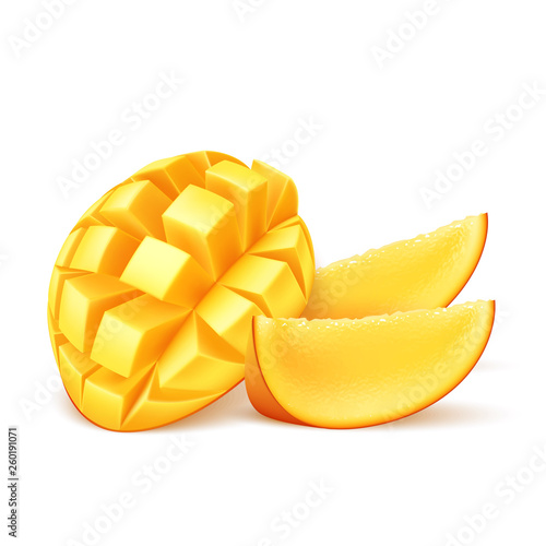 Vector realistic ripe cube sliced mango fruit