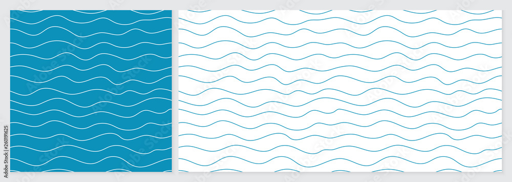 Wave pattern seamless abstract background. Lines wave pattern with blue and white colors. Summer vector design. Template set with 2 sizes.