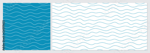 Wave pattern seamless abstract background. Lines wave pattern with blue and white colors. Summer vector design. Template set with 2 sizes.