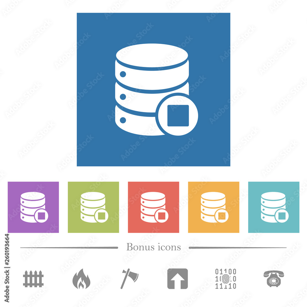 Database macro stop flat white icons in square backgrounds Database macro stop flat white icons in square backgrounds