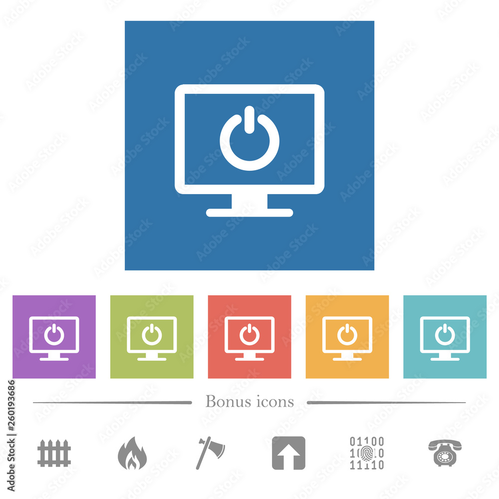 Display standby mode flat white icons in square backgrounds Display standby mode flat white icons in square backgrounds